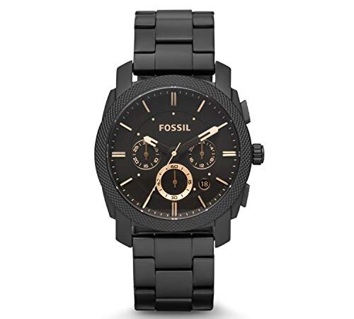 Fossil Montre pour Homme, Machine, Mouvement Chronographe à Quartz, Boîtier en Acier Inoxydable Noir de 42 mm avec Bracelet en Acier Inoxydable, FS4682