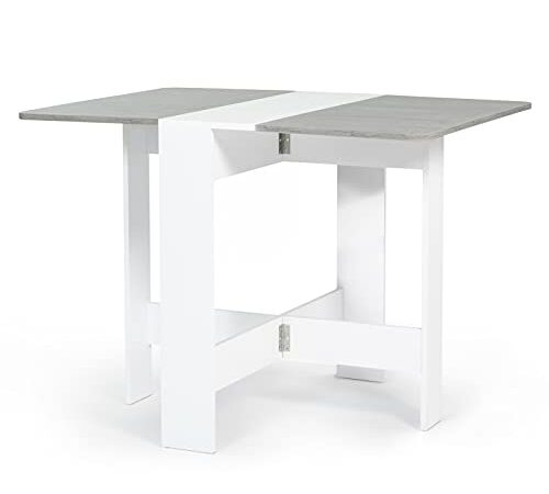 IDMarket - Table Console Pliable EDI 2-4 Personnes Blanche Plateau Effet béton