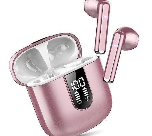 Jesebang Ecouteurs Bluetooth sans Fil, 2023 Écouteur Bluetooth 5.3 HiFi Stéréo, Ecouteurs sans Fil avec ENC Mic, Oreillette Bluetooth Sport Casque Bluetooth 30H Écran LED, IP7 Étanche, Rose Gold