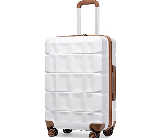 Kono Valise Grande Taille Rigide ABS Valise de Voyage a roulettes Ultra Léger Valises Soute 72cm avec Serrure TSA, Blanc