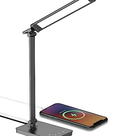 kwotry Lampe de Bureau, Lampe de Table LED Charge USB Dimmable, 10 Niveaux de Luminosité 5 Modes de Couleur avec Fonction Minuterie, Commande Tactile, Lampe d'étude pour la Maison, Bureau, Lecture