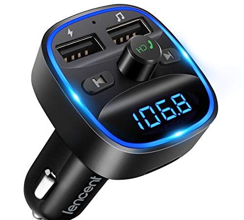 LENCENT Transmetteur FM Bluetooth, Bluetooth Lecteur MP3 Adaptateur Radio sans Fil Kit Émetteur FM Voiture Chargeur, Appel Mains Libres, 2 USB Port 5V/2.4A1A, Support Carte SD/Clé USB