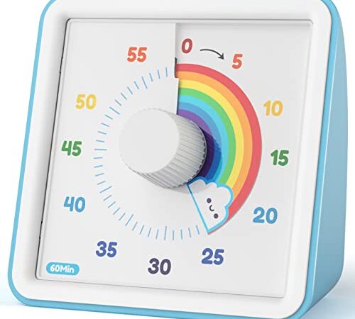 LIORQUE Minuteur Visuel Timer Enfant, 60 Minutes Chronometre Enfant et Compte à Rebours pour Enfants et Adultes, Silencieux Outil de Gestion du Temps pour Cuisine, Salle de Classe, Réunions (Bleu)