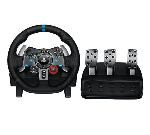 Logitech G29 Driving Force Volant de Course avec Pédales, Retour de Force Réaliste, Palettes au Volant en Acier Inoxydable, Volant en Cuir, Rotation du Volant à 900°, Prise UK, PS4/PS3/PC/Mac - Noir