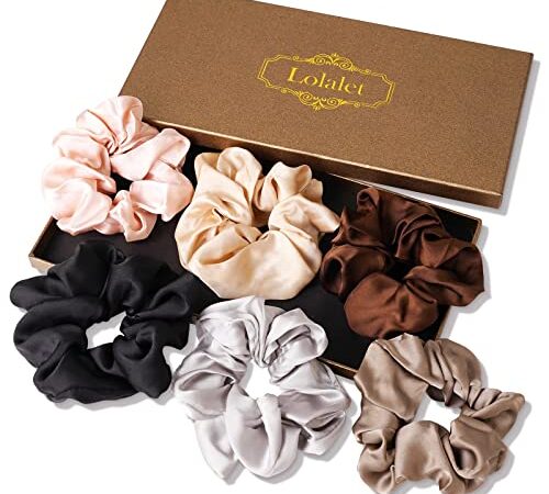 Lolalet 6 Chouchous Cheveux en Satin, Chouchou Scrunchie avec Couleur Différente, Cheveux Ties Cordes Élastiques pour Filles Femmes de Tous Âges