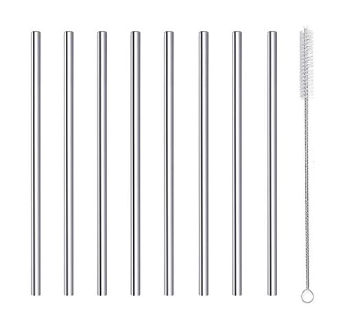 Lot de 8 pailles à cocktail courtes réutilisables en acier inoxydable avec brosse de nettoyage pour cocktails, roche, gin, café, vin, verre, jus de fruits, argent