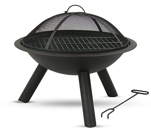 MaxxGarden Brasero Extérieur avec Grill - Brasero et Barbecue extérieur Durable - Brasero avec Pare-étincelles Inclus - Noir - Ø56cm