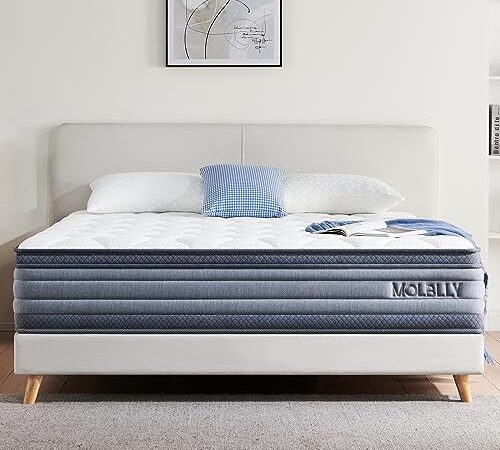 Molblly Matelas,140x190cm,Épaisseur 22cm, Hybride Ressorts Ensachés Indépendant avec Mousse à Mémoire de Forme Matelas,Dureté Moyenne et Durable, Parfait Support, Respirant.