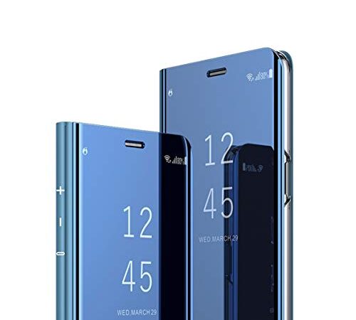 MRSTER Samsung Galaxy Note 10+ Miroir Housse Coque Etui à Rabat, Mirror Smart View Standing 360° Protecteur Etui Coque pour Samsung Galaxy Note 10+ / Note 10 Plus. Flip Mirror: Blue