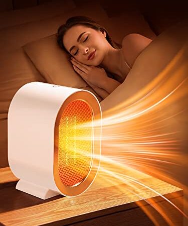 Mubarek Chauffage d'appoint, 2 Modes Radiateur Electrique, Silencieux Chauffage Soufflant pour Salle de Bain, Salon, Chambre, Mini Portable Chauffage d'appoint Céramique Instant Comfort - Blanc