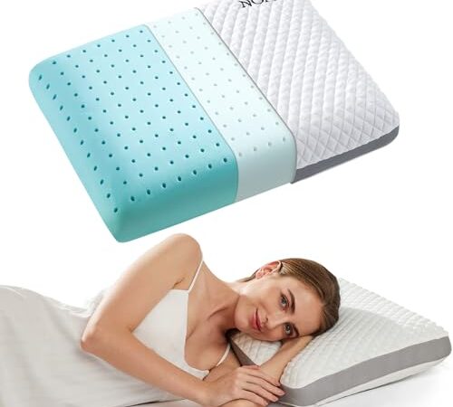 NOFFA Oreiller Rafraichissant Pillow, Oreiller Ergonomique Cervical 40x60, Ice Silk Oreiller Mémoire de Forme Plat pour Les Dormeurs Latéraux, avec Housse Double Face