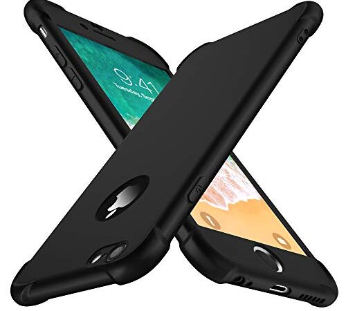 ORETECH Coque Compatible avec iPhone 6 Plus 6s Plus, avec 2 x Protecteur D'écran en Verre Trempé 360 Housse Hybride Antichoc Ultra Mince Mat Anti Rayures PC TPU pour iPhone 6 Plus 6s Plus 5.5 Noir