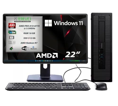 PcRenewed PC de Bureau prêt à l'emploi, Ordinateur PC Fixe reconditionné A10 3,5 GHz, RAM 16 Go, SSD 512 Go, Paquet Office 2019, Windows 11 Pro (reconditionné) (Pc Complet)