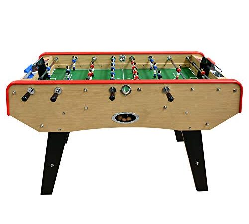 PLAY4FUN Babyfoot Classic - 151 x 77 x 91 cm - Table de Baby-Foot avec Barres téléscopiques, Couleur Bois Naturel et Balles Lièges Inclus