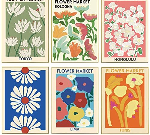 Qpout 6 Pcs Flower Market Poster Matisse Wall Art Prints Esthétique Posters pour Danois Pastel Chambre Décor Salon Chambre Salle De Bains Décor (20x25cm)