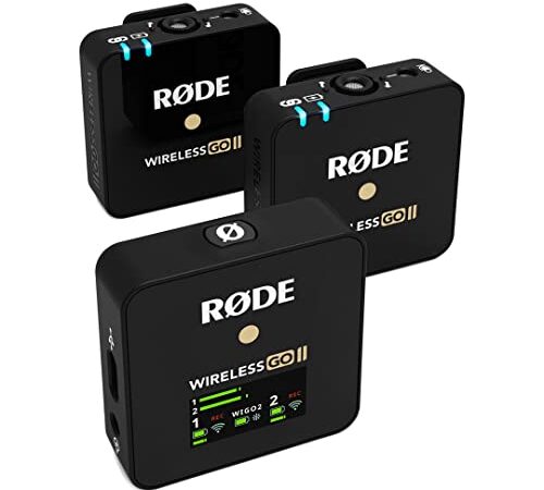 RØDE Wireless GO II - Système de microphones sans fil ultra-compact à deux canaux, avec microphones intégrés, enregistrement incorporé, destiné à la réalisation de films et à la création de contenu