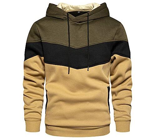 Sweat à Capuche Homme Sweat Manche Longue Pull Sport Slim Fit Casual Automne Hiver Vert M