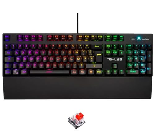 The G-Lab USB KEYZ Rubidium Clavier Mécanique Gaming AZERTY FR Haute Performance, RGB 100% Personnalisable, Anti-Ghosting, Repose-Poignet - Compatible avec PC ,PS4, et Xbox (Noir)