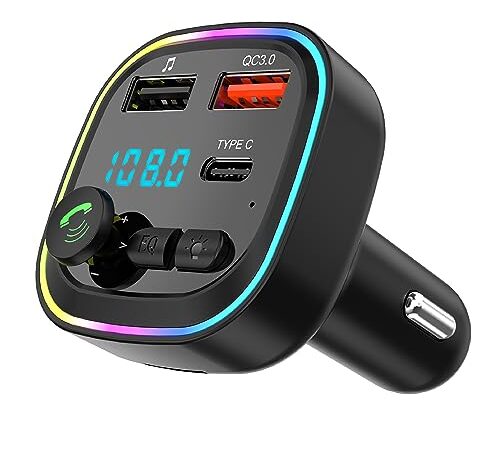 Transmetteur FM Bluetooth 5.3, Transmetteur Adaptateur Bluetooth pour Voiture, Kit MP3 Bluetooth sans Fil à Charge Rapide QC3.0, 2 Ports USB et 1 Port Type-C, Appels Mains Libres, Support USB/carte TF