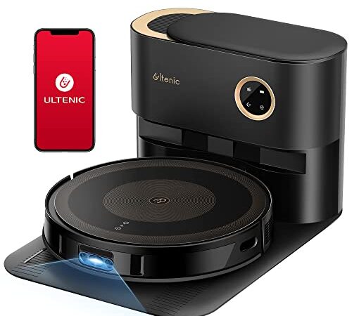 Ultenic TS1 Robot Aspirateur Laveur, Station Auto-Vidage, 3000Pa, Lavage à Serpillière Rotative, Navigation Lidar, Controle APP/Alexa/Google Home/Siri, Idéal pour Tapis, Sols Durs, Poils Animaux