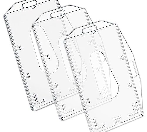 vgggrd 3 Pcs Porte Badge Transparent, Porte-Cartes en PC Plastique dur, Vertical et Horizontal, Cartes Porte-Badge pour Clé De Proximité, Carte De Crédit, Nominatif et Carte D'identité