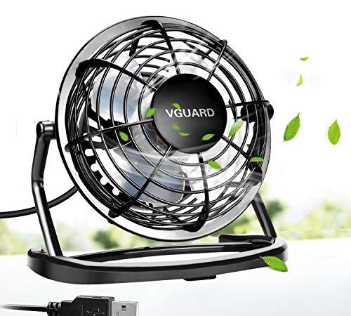 VGUARD Mini Ventilateur USB Fan, 360 Degrés Rotation, Portable de 4 Pouces, Silencieux Ventilateur de Bureau/Table pour Table PC, Bébé Poussette, Maison, Bureau, Camping, Voyage - Noir