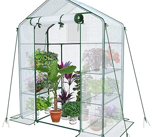 VOUNOT Serre de Jardin PE avec Étagères 3 Niveaux Serre de Jardin pour Légumes Plantes Fleurs Bâche Renforcée 135g/m2 Protéger Vos Plantes en Toutes Saisons 143x73x195cm