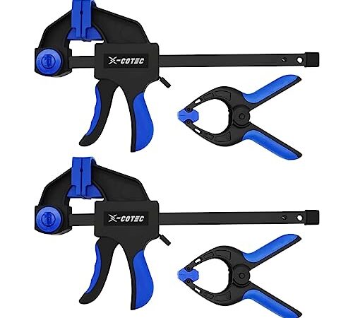 X-COTEC Serre Joint, Serres-Joints Rapide 4 Pièces, Pince Serre Joint Menuisier, Pinces à Barre à Une Main, Pince de Serrage pour le Travail du Bois, avec 2 Pinces, 150mm/6''