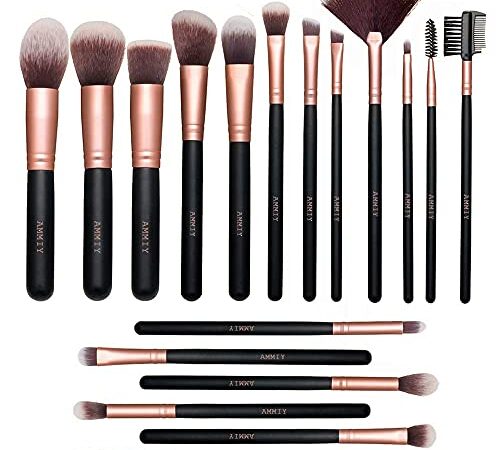 18 PCS Set Pinceaux Maquillage Rose Doré Synthétiques Haut De Gamme pour fond De Teint Mélange Poudre pour Le Visage Blush Concealers Ombres à Paupières