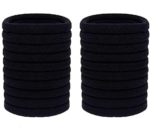 20 Elastique Cheveux, 4 cm Elastiques à Cheveux Epais en Coton Cheveux Élastiques Cravates Pour Femmes Hommes et Enfants, Noir