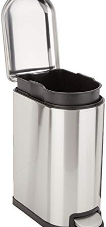 Amazon Basics Poubelle rectangulaire à fermeture douce pour espaces étroits - 10 L (2.6 Gallons), Nickel