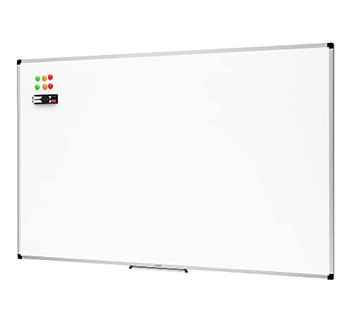 Amazon Basics Tableau blanc magnétique avec cadre en aluminium et porte-marqueurs Effaçable à sec, 90 x 60 cm