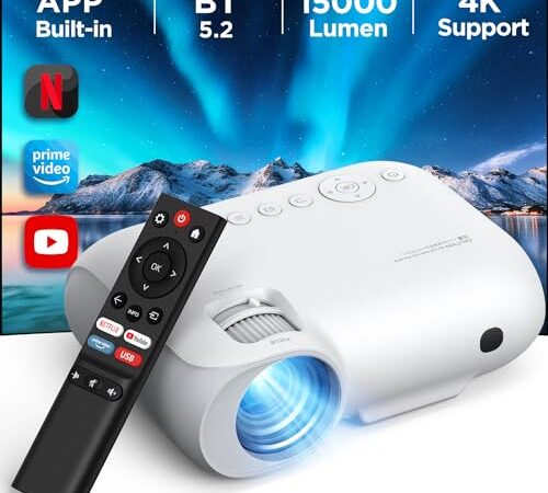 【APP Intégrés】 Vidéoprojecteur Portable WiFi Bluetooth - 15000Lumen Projecteur 4K, Full HD 1080P Natif, YOTON Y9 Retroprojecteur Compatible avec HDMI/USB/Android/Son Dolby