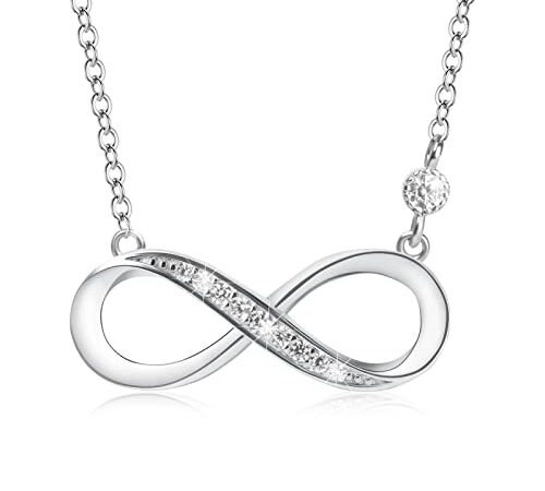 Aucuu Collier Infini en Argent 925, Collier Infinity pour Femme Collier avec Zircones Cubique Infinity Love Collier Chaine Ajustable, Fête des mères Saint Valentin Cadeau - avec Boîte Cadeau