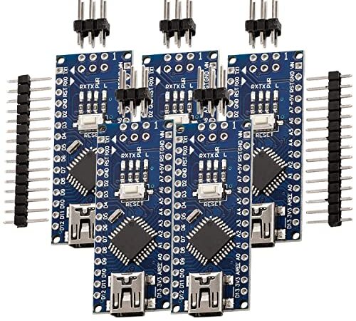 AZDelivery 5 x AZ-Nano V3-Board Mini Carte USB ATmega328 5V 16MHz CH340 Micro contrôleur ATmega328P, CH340G remplace FT232RL y Compris E-Book!