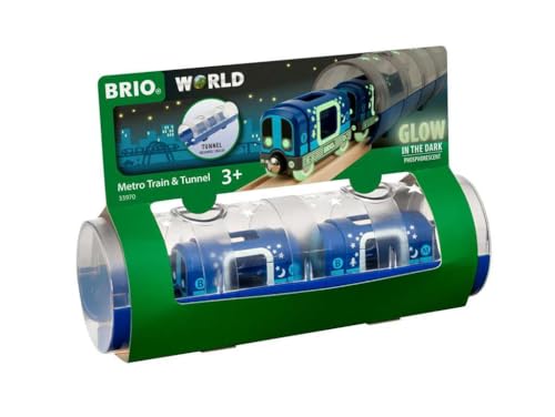 BRIO World - 33970 - Metro et Tunnel Phosphorescents - Pour circuit de train en bois - Système d'attache aimantée - Jouet pour garçons et filles dès 3 ans