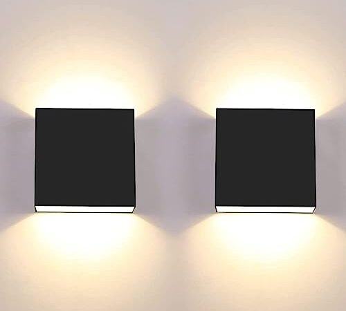 CHEVVY 2Pcs Applique Murale LED 7W Moderne Applique Murale Interieur Lumière Blanche Chaude 3000K Applique Murale Carrée Noir pour Chambre Salon Colonnade Jardin [Classe énergétique G]