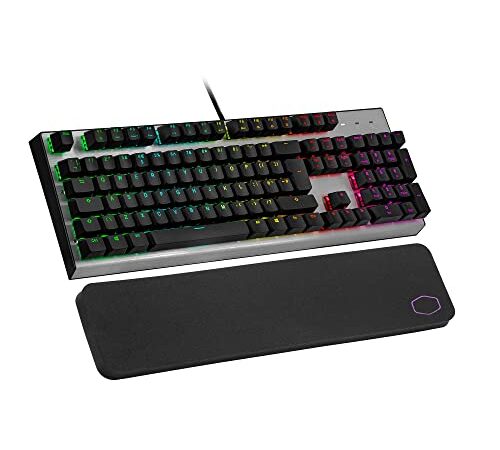 Cooler Master CK351 Clavier Optique Gaming AZERTY FR - Switches Rouges Hot-Swappable, NKRO Complet, RGB par Touche, MasterPlus+, Repose-Poignets, Touches Personnalisables - Pleine Taille, Filaire