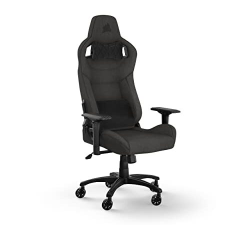 Corsair T3 RUSH Fabric (2023) Fauteuil Gaming – Inspiré des Sports Automobiles – Revêtement en Tissu Doux – Coussin Détachable pour La Nuque et Support Lombaire à Mémoire de Forme – Anthracite