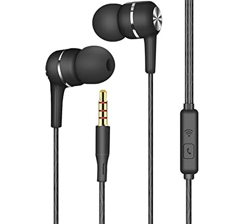 Écouteurs Filaire,Écouteurs Intra-Auriculaires,avec Microphone et Controle Volume,Jack 3.5mm Universel,Ergonomique oreillette Filaire stéréo,pour iPhone,Smartphones Android,MP3 etc.(Noir)