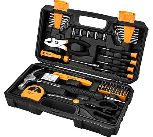 DEKO TZ62 Pièce Ensemble d'Outils Kit d'Outils à Main Ménage Général avec Boîte à Outils en Plastique Mallette de Rangement