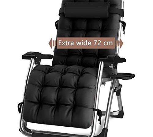 DQCHAIR Chaise de gravité zéro inclinable extérieure avec Porte-gobelet, Chaise de transat réglable Extra-Large pour la Piscine de Jardin avec terrasse, avec Support de Coussins 200kg (Black1)