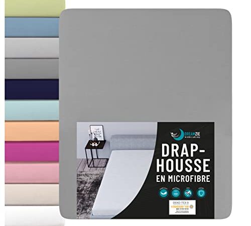 Dreamzie - Drap Housse 140x190/200 - Microfibre (100% Polyester) - Oeko Tex - Housse de Matelas 140x200/190 - Gris Anthracite