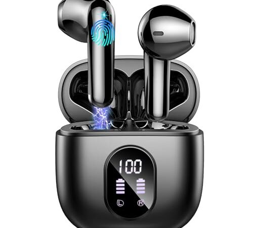 Ecouteurs Bluetooth sans Fil, Écouteurs Bluetooth 5.3 avec HiFi Stéréo Basses Casque, 50H Récréation, 4 ENC Réduction de Bruit Mic, Oreillette Bluetooth Sport IP7 Étanche, Écran LED, pour iOS Android