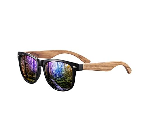 GREENTREEN Lunettes de Soleil Polarisées pour Homme et Femmes, Lunettes de Soleil en Bois, 100% anti UV400 lunettes de soleil homme polarisées(bleu)