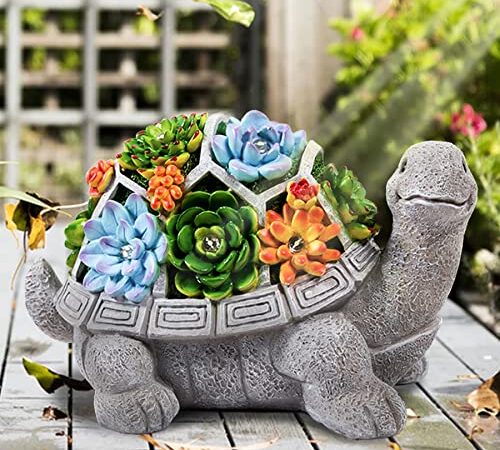 Grovind Ornements d'extérieur décoratifs Statues de Jardin en Forme de Tortue avec lumières à 7 LEDs Statue à énergie Solaire Figurines d'art pour Le Patio Cour Pelouse Jardin Cadeau