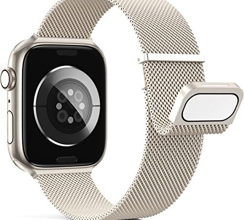 Higgs Métal Bracelet Compatible avec Bracelets Apple Watch 40mm 41mm 38mm 44mm Ultra 2 49mm 45mm 42mm Femme, Bracelet Double Magnétique pour iWatch Series 9 SE(se 2) 8 7 6 5 4 3 2 1, Metal Milanais