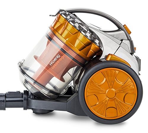 H.Koenig STC60 Aspirateur sans sac Multicyclonique traineau Compact+ orange, Classe énergétique AAA, filtre HEPA, Silencieux, Puissant, Efficace,Inclus brosse, suceur plat 2 en 1