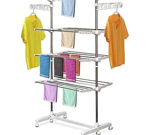 HOMCOM Séchoir à Linge étendoir Pliable Ailes latérales Utilisation intérieure et extérieure 142 x 55 x 172 cm 4 Niveaux