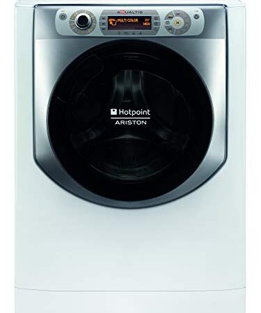 Hotpoint AQ104D497SD EU/B N Lave-linge hublot - Pose libre, 10 kg, Charge frontale, 1351 tr/min, Blanc/Argent